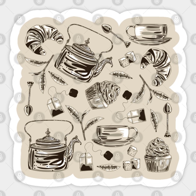 The vintage tea set Sticker by Simplulina